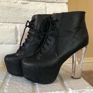 Jeffrey Campbell Clear Heel Black Leather Lita